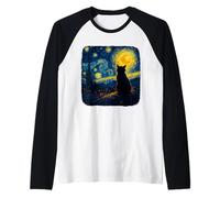 Cat Starry Funny Night Cat Lover Van Gogh Cat Mom Cat Dad Manche Raglan