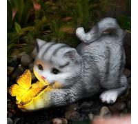 Cat Statues Garden Decoration with Solar Light-Outdoor Statues for Cat Lovers,Hanging Gift for Patio,Yard,Lawn,Porch,Garden
