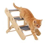 Cat Steps - Wood 50 x 40 x 30 cm | Foldable 3 Step Pet Stairs | Portable Dog And Cat Stair Ramp For Climbing Bed, Sofa, Couch And Chair For Home, Living Room Ánd Bedroom Use