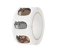 Cat Stickers - Feline Labels, 500 Count Animal Graphics For Teacher Rewards, Adhesive Circles With Cartoon Faces, Stationery Supplies, Versatile Seals For Journals, Workbooks And Envelopes