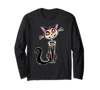 Cat Sugar Skull Dia de Los Muertos, Day of The Dead Manche Longue