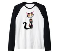 Cat Sugar Skull Dia de Los Muertos, Day of The Dead Manche Raglan