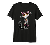 Cat Sugar Skull Dia de Los Muertos, Day of The Dead T-Shirt Haut de Gamme