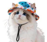 Cat Summer Hat - Polyester Round Brim Pet Sun Hat (S/M/L) | Small Dog Bucket Hats, Ear Hole Pet Cap, UV Protection Pets Headwear, Cute Puppy Kitten Outdoor Hats for Beach Camping Picnic Photography