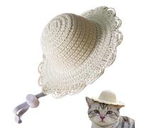 Cat Summer Hat, Woven Puppy, Adjustable Sun Shield with Breathable Fiber, Pet Sombrero, Fashionable Headpiece with Natural Texture, Outdoor Wear for Hiking and Camping