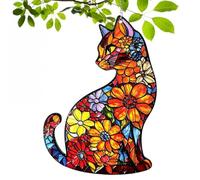 Cat Suncatcher, Stained Glass Cat Ornament Flower Design Sun Catcher