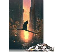 Cat, Sunset and City Puzzle 1000 Pièces Cadeau Unique Jeu Éducatif Challenge Toy À De Qualité Supérieure Peinture Art pour Adultes Et Enfants 1000pcs (38x26cm)