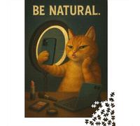 Cat Taking Selfie with Ring Light Puzzle De 1000 Pièces pour Adultes, 38x26cm/1000pcs; Pièces Blanches Faciles À Trier; Pause Calme Pendant Le W nd