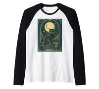 Cat Tarot Card - The Moon Vintage Style Tee Manche Raglan