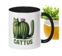 Cat Tea Cup, 330ml Cute Ceramic Mug, Large Cactus Inspired Coffee Cups with Funny Animal Design, Sturdy Porcelain Drinkware Style, Decorative Desktop Mug Design, Home Office Beverage Cup for Daily Use