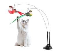 Cat Teaser Wand - Jouet interactif 2-en-1 - Jouet à succion double extrémité avec oiseau simulated chirping pour chatons, agilité, entraînement solo, calming, foraging, intérieur/extérieur