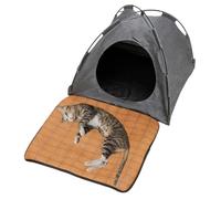 Cat Tent Bed - Breathable Foldable Enclose Pet House Teepee with Rattan Mat