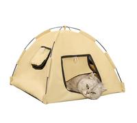 Cat Tent, Foldable Portable Pet House, Lightweight Balcony Pets House, Breathable Outdoor Shelter for Beach, Travel, Camping, Patio, Or Summer Adventures, 15.75x15.75x14.96 inches, Cream