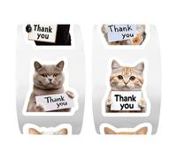 Cat Thank You Rouleau d'autocollants - 500 pièces autocollants imperméables pour ordinateur portable, fête, salle de classe, petit emballage professionnel | Design chat mignon pour filles et adultes