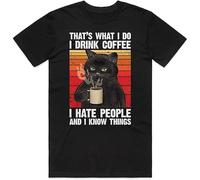 Cat That's What I Do Drink Coffee Hate People and Know Things T-Shirt Tee Funny M