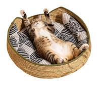 Cat Toy Basket | 35x35x13cm Woven Washable Pet Supplies with Cushion and Pillow, Elegant Cat Desk Bed - for Indoor Outdoor Winter Travel Car Camping Desk Bedside Window Chair Couch Room