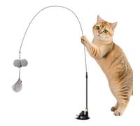 Cat Toy Wand Suction Base | Fishing Pole Teaser, Cat Enrichment Toys with Suction Cup - For Bedroom Apartment Corner Play Area Alone Time Home
