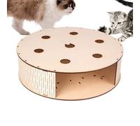 Cat Toys, Interactive Kitten Box, Wooden Catch Game, Mental Stimulation Design, Floor Play for Indoor Outdoor Use, 43x43x3cm/16.93x16.93x1.18 Inches, Wood Natural, 1 Piece, 380g