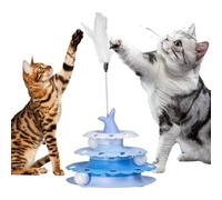 Cat Track Balls, Pet Cat Turntable with Teaser Stick, Interactive Toy Roller Ball Tower for Chasing Exercising Indoor Play, Multi-Level Entertainment Tower for Kittens Training and Daily Activity