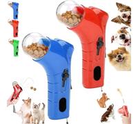 Cat Treat Shooter Gun, Handheld Interactive Pet Training Feeder, Pet Snack Slinger for Exercise Training, Fun Food Dispenser Guns Toy, Cats Dog Food Shooter Launchers for Indoor Outdoor (Blue + Red)