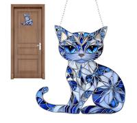 Cat Tree Sun Catcher, 8nch Sun Catcher Decoration Avec Blue White Cats 2D Acrylique | Cat Christmas Crafts Memorial, Pour Garden Farmhouse Home, Tree De Noël