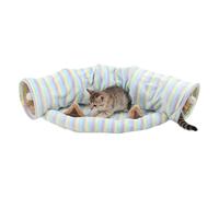 Cat Tunnel Bed - Foldable Cave Interactive Washable Soft Fabric | Colorful Striped Design for Indoor Pet, Kitten, Puppy, Play, Halloween, Birthday, Christmas Or Living Room