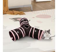 Cat Tunnel Y-Shaped Paw-Print Cat Tube with Hanging Bell & Center Hole Foldable Play Tunnel Polyester Hideaway for IndoorCat