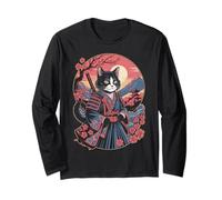 Cat Ukiyo-e Japanese Cat Japan Style Anime Ninja Cute Cat Manche Longue