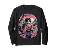 Cat Ukiyo-e Japanese Cat Japan Style Anime Ninja Cute Cat Manche Longue