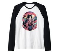 Cat Ukiyo-e Japanese Cat Japan Style Anime Ninja Cute Cat Manche Raglan