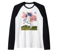 Cat Unicorn 4th of July Patriotic American Flag Fireworks Manche Raglan
