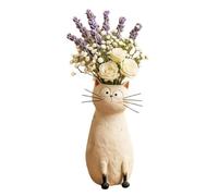 Cat Vase - Resin Feline Desk Decor for Home Accent | Sculpted Ceramic Style Flower Holder Figurine Storage Ornament Table Shelf Mantel Bedroom Office Entry Living Space Interior Display