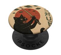 Cat vs UFO Affiche rétro Japonaise de Science-Fiction PopSockets PopGrip Adhésif