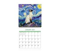 Cat Wall Calendar 2027 Famous Painting Spiral Bound Planner Annuel | Holiday Gift Bag Set Wedding Party Festive Pouch Birthday Advent Cloth Bag Business Celebration Wrapping Accessory Durable