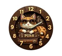 Cat Wall Clock, Silent Wooden Clock, Excellent Retro Home Decor, Non Ticking Battery Operated Timepiece for Living Room Kitchen Office Bathroom Bedroom Shelf Desk Décor Present 30*30*5cm