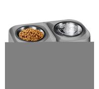 Cat Water and Food Bowl, Kitten Feeding Set, 14.17x7.68x3.74inches, Slanted Non-Slip Feeder, Easy Clean Design, Medium Size, Blue, Puppy, Pet Eating, Feeding, Travel, Apartment, City Living