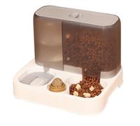 Cat Water Bowl Double Pets Water Food Bowl, Pet Feeder with Removable Dual Bowls, Moderate Capacity Cat Feeding Bowl for Home Decor, Includes Storage Cover Base Pad and Water Bottl (Grise)