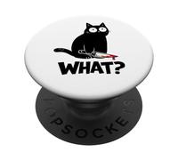 Cat What? Funny Black Cat with Knife Men Women PopSockets PopGrip Adhésif