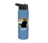 Cat What? Funny Halloween Black Cat With Knife Stainless Steel Insulated Water Bottle