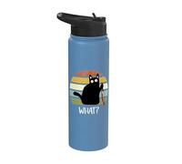 Cat What? Funny Halloween Black Cat with Knife Stainless Steel Insulated Water Bottle