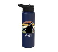 Cat What? Funny Halloween Black Cat With Knife Stainless Steel Insulated Water Bottle