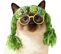 Cat Wig Headwear,Costume Accessories Cat Cosplay Braids and Glasses,Pet Funny Headwear | for Kittens Puppies Party Holiday Christmas Carnival Photoshoots
