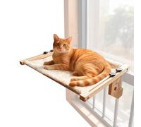 Cat Window Perch - Wood 56x40cm | Cat Resting Seat, Soft Cover Bed | Indoor Kittens Hammock for Window Sill, Wall, Desk Edge, Cabinet, Apartment, Room, Safe Comfortable Relaxing