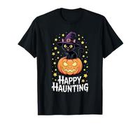 Cat Witch Hat Pumpkin Happy Haunting T-Shirt