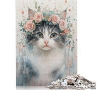 Cat with Floral Crown Puzzle 1000 Pièces Educa Jouet en Bois Cadeau Unique De l'art De La Décoration Jeu Éducatif Challenge Toy pour Adultes Et Enfants À Partir De 12 Ans 1000pcs (38x26cm)