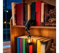 Cat with Lantern Shelf Decor,Bookshelf Lantern Cat,3D Printed LED Hanging Cats Figurine, Retro Style Night Light for Porches Patios and Bookshelves, Antique Shelf Decor Led for Cats Lovers，Black