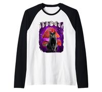 Cat with Mushroom Moon Phases in Space Funny Black Cats Manche Raglan
