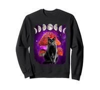 Cat with Mushroom Moon Phases in Space Funny Black Cats Sweatshirt