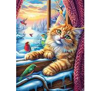 Cat with Oiseau dans la forêt magique 1000 Pieces Casse-tête Personne Âgée En Carton Épais Haute Densité Conte de fées mignon d'accompagnement Facile Débutant Thérapie Occupationnelle Anti-Stress Peti