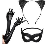 Cat Woman Costume de chat 3 pièces - Costume de chat - Costume de chat pour femme et enfant - Serre-tête - Masques - Gants - Costume de chat - Accessoire de costume pour Halloween, carnaval, cosplay